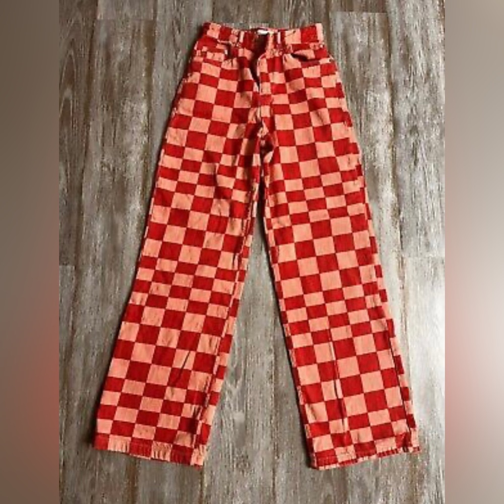 Zara Checkered Wide Leg Jeans